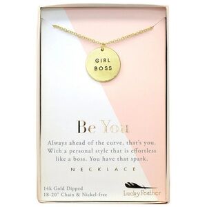 Lucky Feather Gold Dipped Necklace - Girl Boss Pendant